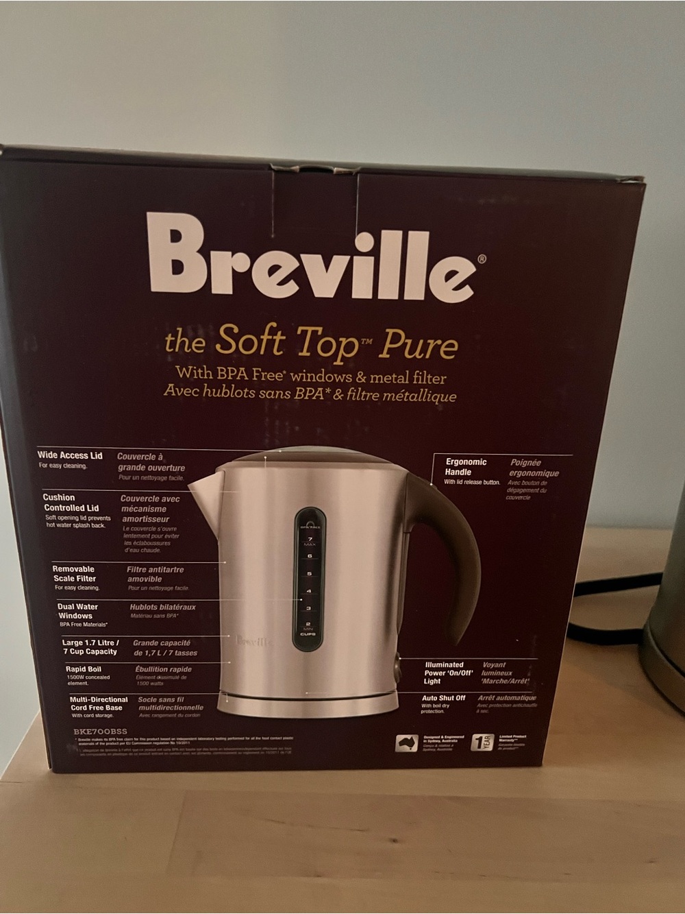 Breville Soft Top Pure Electric Kettle — Brushed Stainless and Black